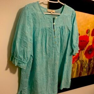 Aqua shorted sleeve loft blouse